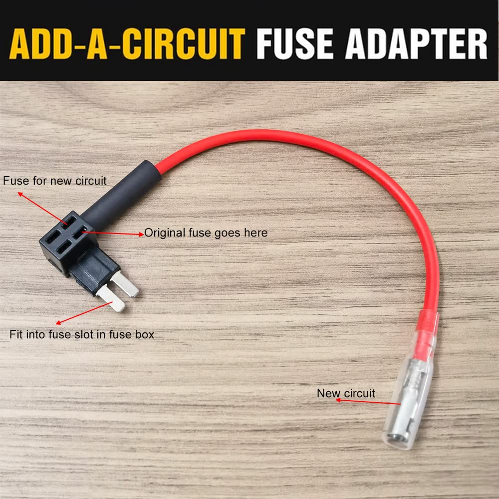 3 pcs 12V-24V Add-a-Circuit Micro2 Fuse Tap, Piggy Back Blade Fuse Holder with Wire Harness, 4 pcs Micro 2 Fuse (5A 10A 15A) and Fuse Puller