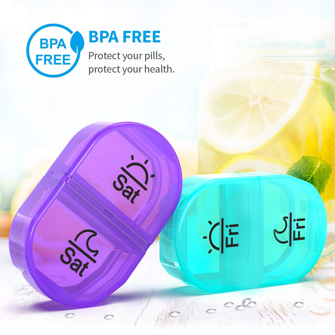 Weekly Pill Organizer 2 Times a Day, AM PM Pill Box with 7 Detachable Pill Case, BPA-Free & Portable 7 Day Pill Organizer with Large Storage to Hold Medication, Vitamins and Fish Oils (Clear)
