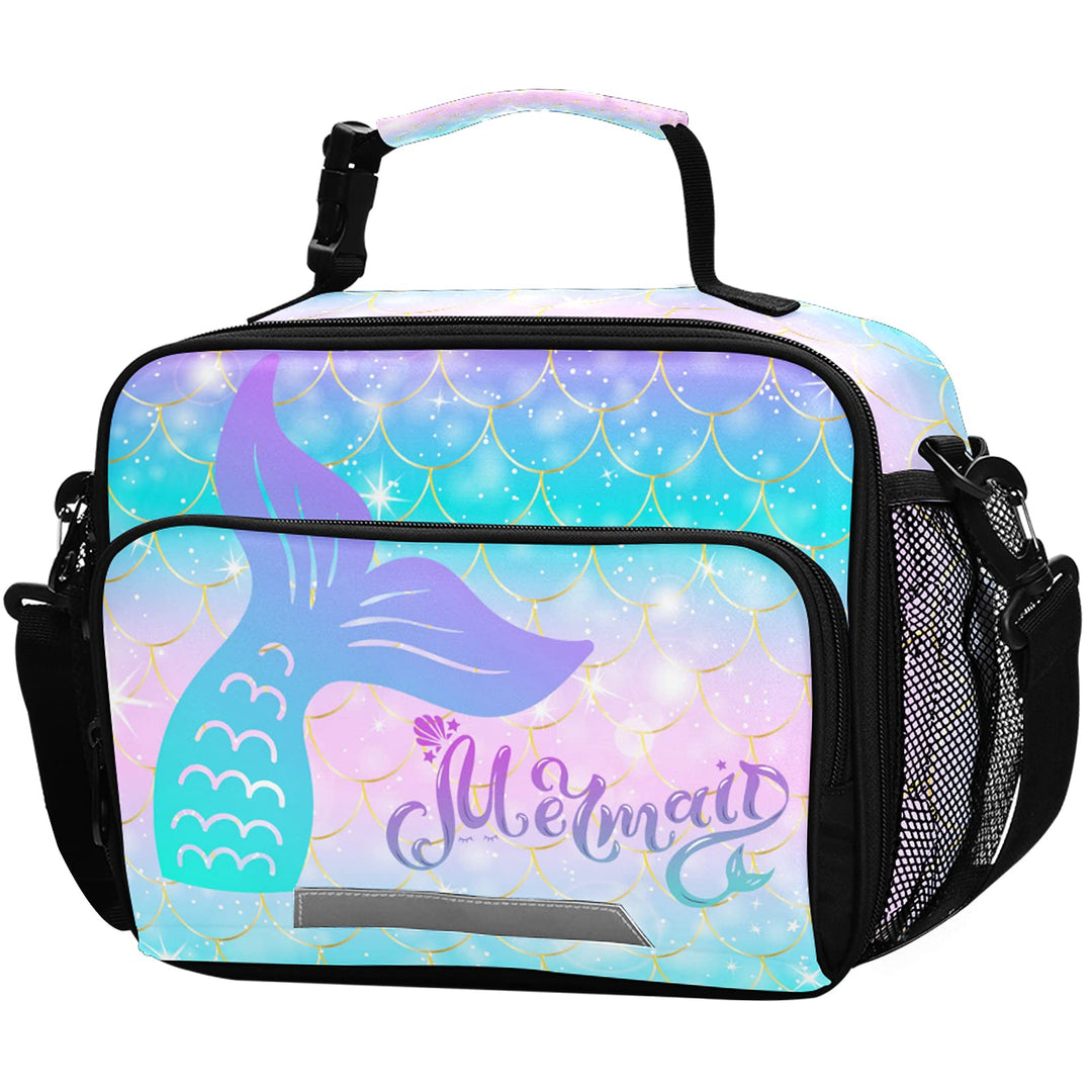 Mermaid Girls Lunch Box Insulated Lunchbox Kids Girl Lunch Bag Portable Reusable Lunch Cooler Bag with Strap