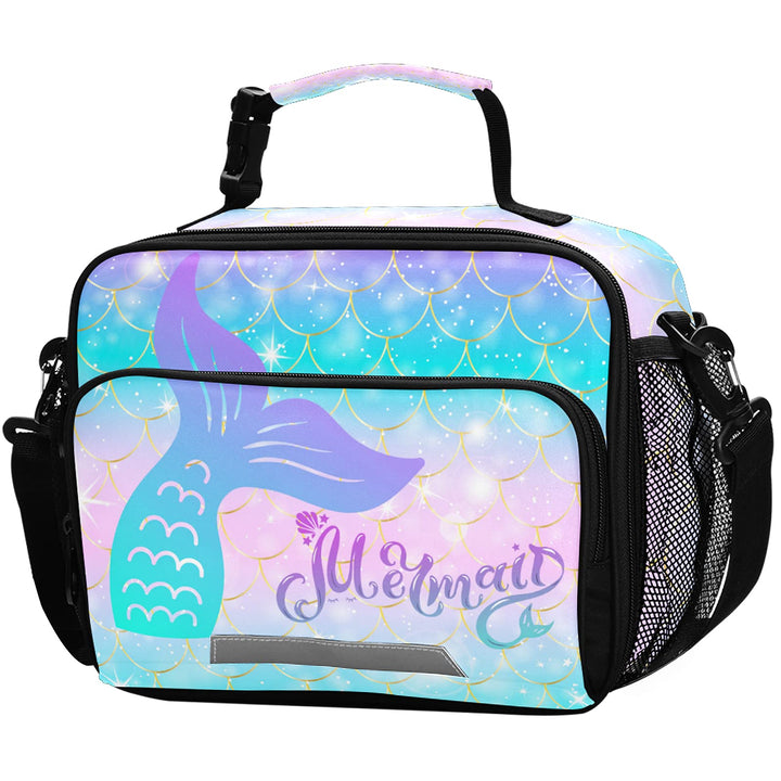 Mermaid Girls Lunch Box Insulated Lunchbox Kids Girl Lunch Bag Portable Reusable Lunch Cooler Bag with Strap
