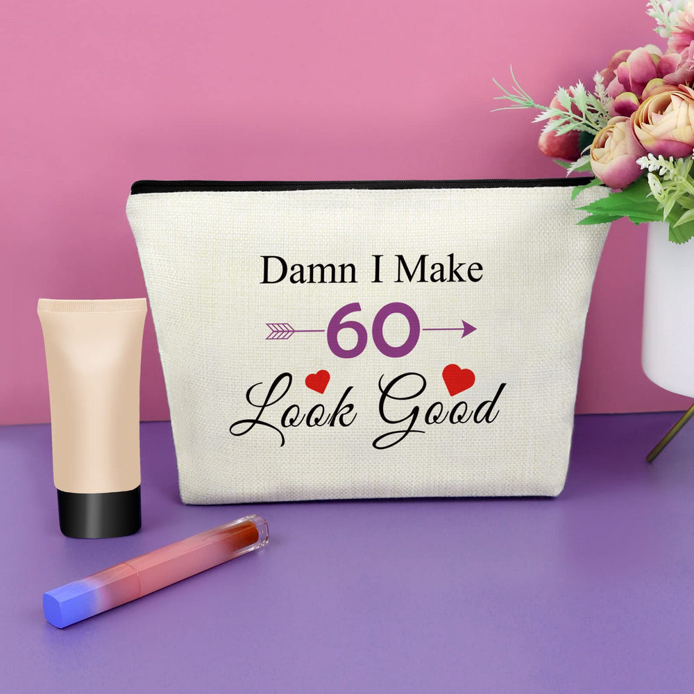 60th Birthday Gifts for Women Makeup Bag Turning 60 Gifts for Friend Female 60 Year Old Birthday Gift Cosmetic Bag Birthday Gift for Mom Grandma Aunt Wife Coworker Cosmetic Travel Pouch