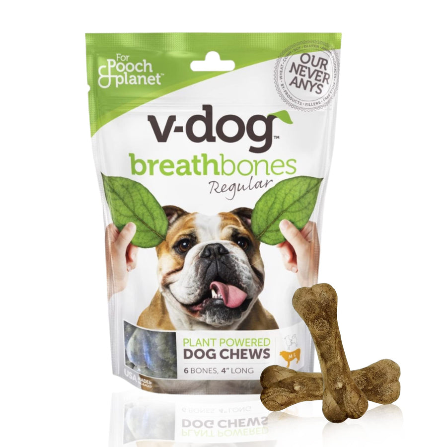 Dog Treats - Vegan Breathbone Teeth Cleaning Dental Dog Bones - Fresh Breath - 8 Ounces - All Natural - Made in USA - 6 Bones - 4 Long - Easy to Digest