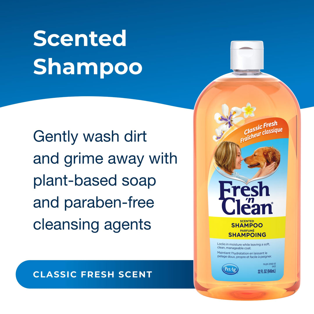 Fresh ’n Clean Scented Shampoo, Classic Fresh Scent - 32 oz - Moisturizes with Vitamin E & Aloe Vera - Strengthens & Repairs Coats - Soap Free