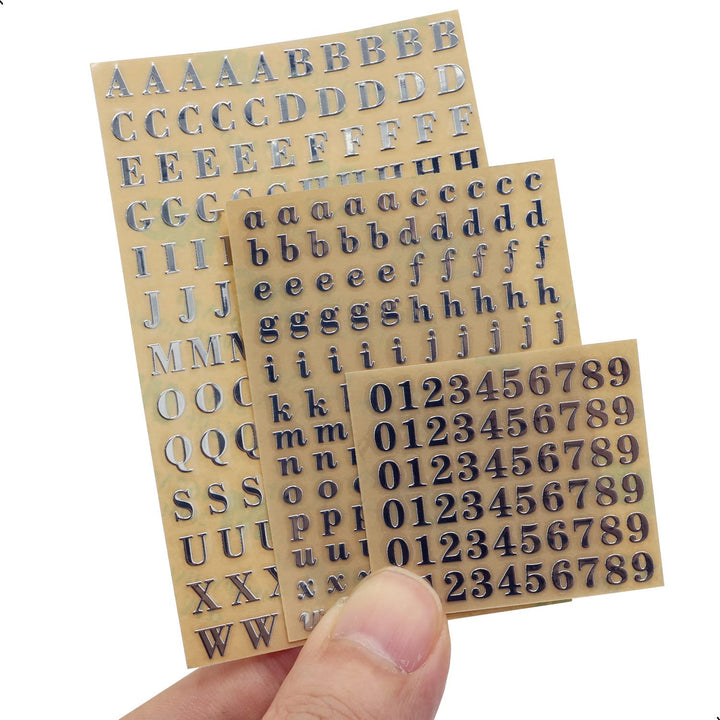 6 Sheets Small 0.18 inch Alphabet Number Stickers Mini Letters Stickers Glitter Alloy Self Adhesive Letters Stickers for Epoxy Resin Casting Decoration DIY Crafts Scrapbook, Gold/Silver (4.5mm)
