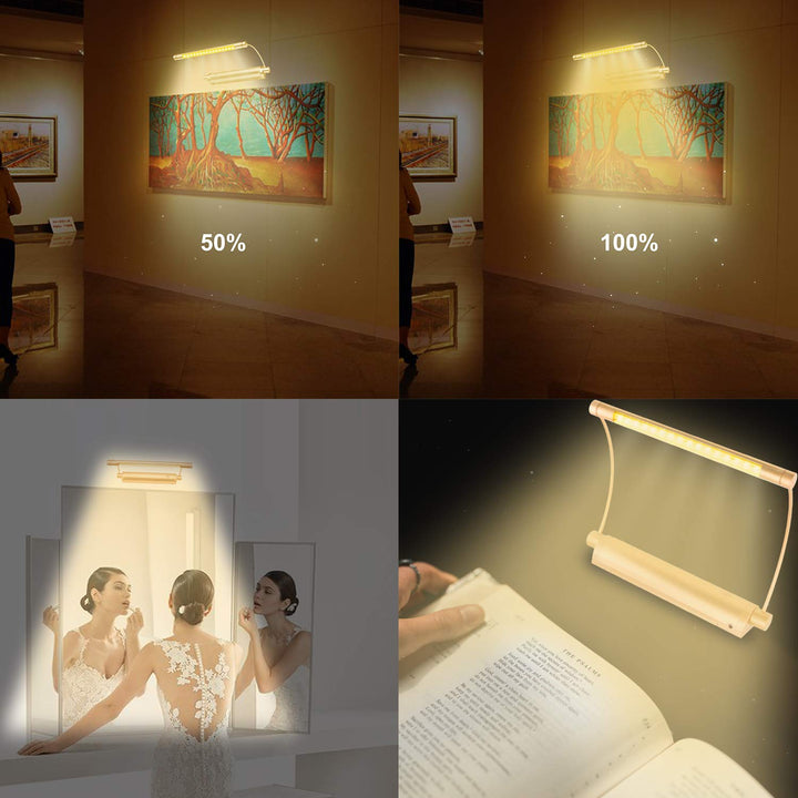 Cordless Painting Light,Battery Operated Picture Light with 9 Inch Light Tube,Art Lights for Painting,Remote Control Timer Auto Off,Dimmable Accent Lighting Picture Artwork-Gold