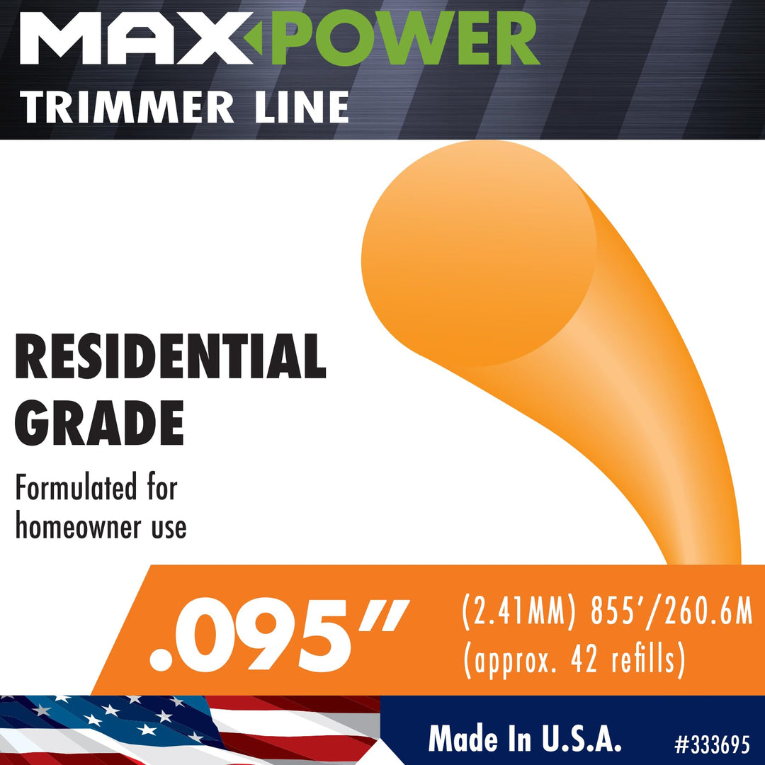 MaxPower 333695 Residential Grade Round Nylon 0.095 Inch Trimmer Line, 855 Foot Length, Orange