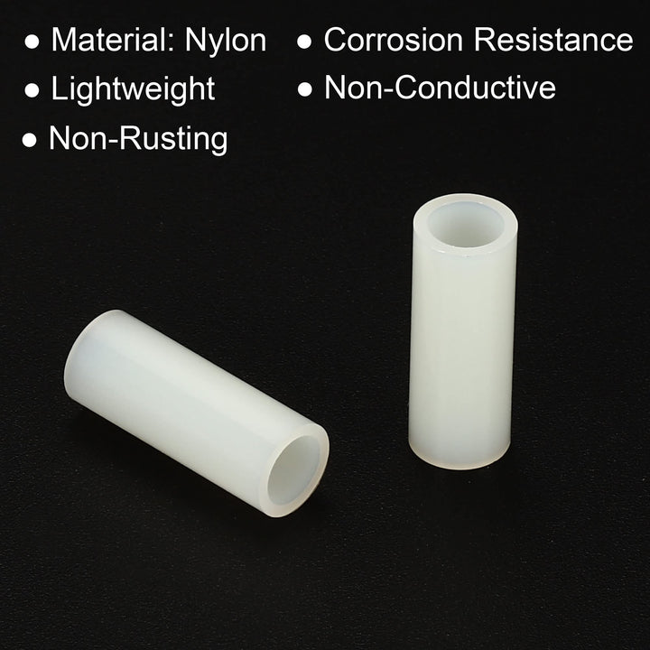 Round Spacer Washer, 100 Pack Nylon 5mm ID x 7mm OD x 20mm L for M5 Screws Block 3D Printer TV Wall Mounting Electrical Outlet, White