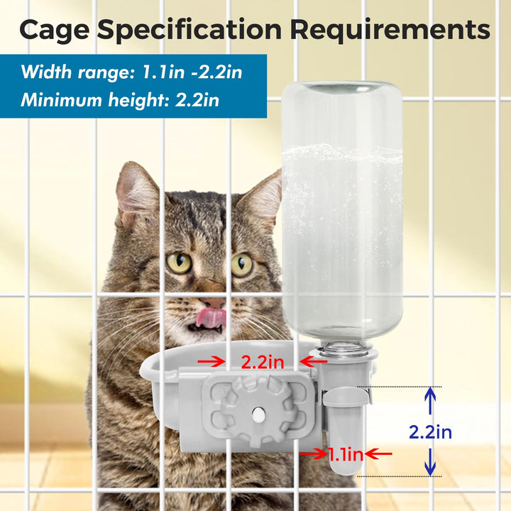 16oz Pet Water Bottle, Gravity Dog Water Bowl Dispenser for Cage, Anti-Overflow Water Dispenser for Small Dogs, Cats, Rabbits and Other Small Animals, BPA Free, Grey