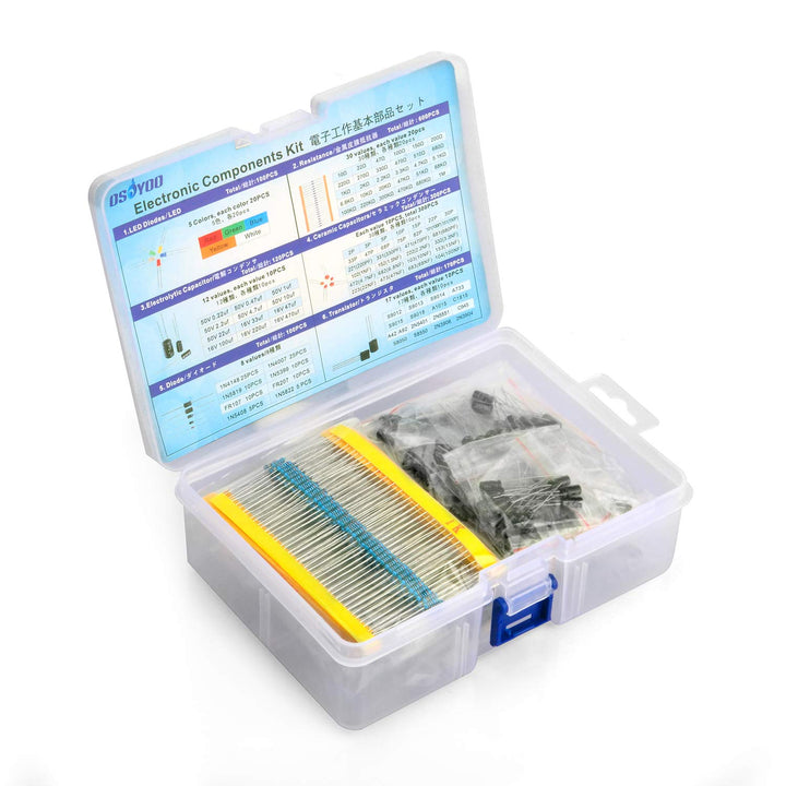 Electronic Component Assortment Kit(Total 1390 PCS) - Resistors, Electrolytic Capacitors, LEDs, Ceramic Capacitors, Diodes, Transistor for Arduino Raspberry Pi Mega2560