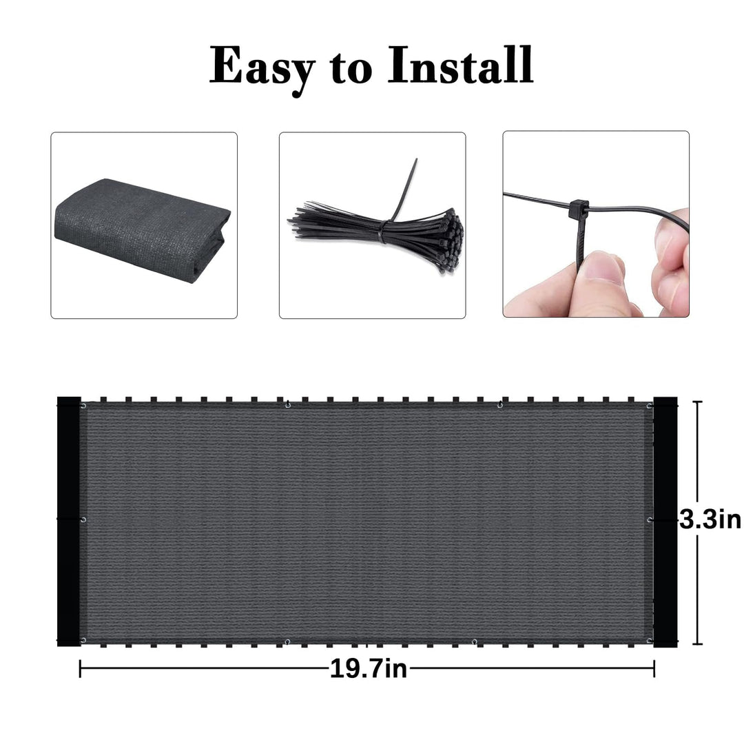 3'x16' Dark Grey Balcony Privacy Screen Fence Windscreen Cover Fabric Shade Netting Mesh Cloth with Grommets UV Protection for Patio, Backyard, Porch, Railing Shield 90% (We Make Custom Sizes)