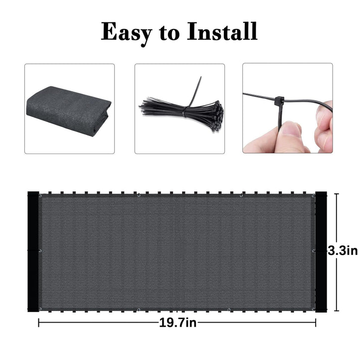3'x16' Dark Grey Balcony Privacy Screen Fence Windscreen Cover Fabric Shade Netting Mesh Cloth with Grommets UV Protection for Patio, Backyard, Porch, Railing Shield 90% (We Make Custom Sizes)