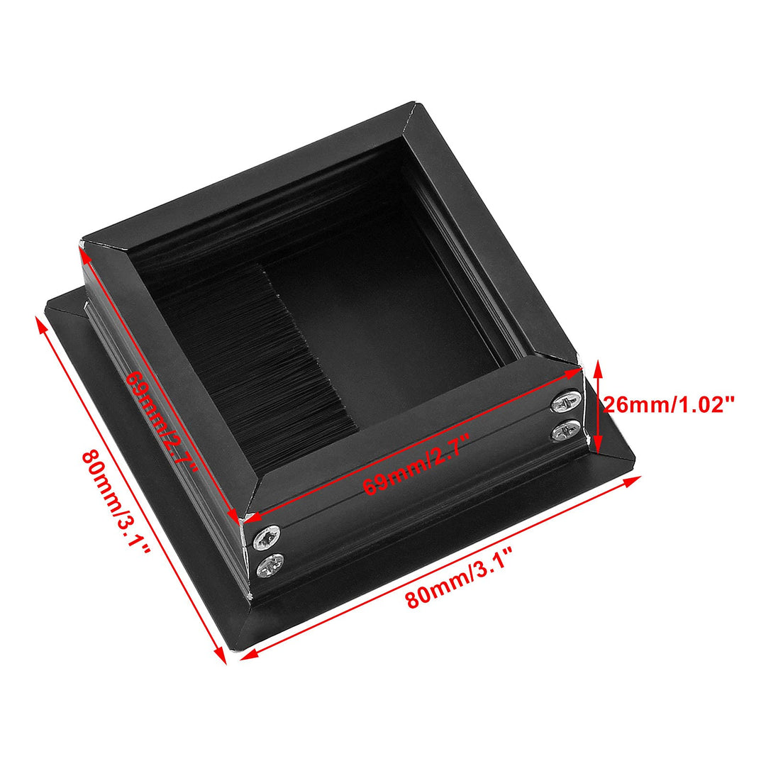 2Pcs Square Brush Desk Cord Grommet 3 Inch 80mm x 80mm Dust-Proof Metal Desk Cable Hole Cover for Computer Desk, Office Desk, Black