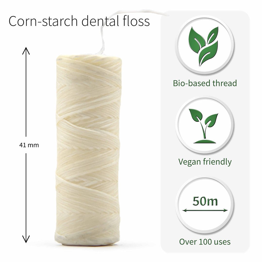 Vegan Dental Floss | refillable Tooth Floss | candelilla Wax | Plastic Free Dental Tape | Zero Waste Floss | Stainless Steel Dispenser | Biodegradable Floss | Mint | 55 Yards |