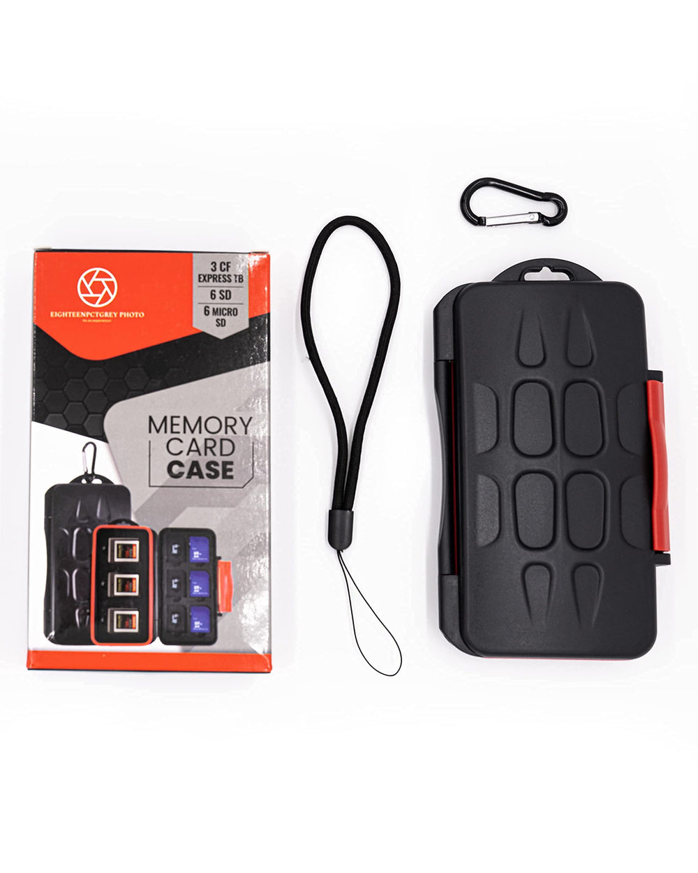 EIGHTEENPCTGREY Photo CFexpress Card Case, Water Resistant, Impact Resistant, Safe and Easy to Carry fits 3 CFexpress Type B Card 6 SD Cards and 6 Micro SD Cards