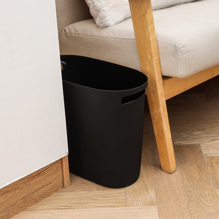 Plastic Small Trash Can Slim Waste Basket with Handles 3.2 Gallon Narrow Garbage Container Bin for Bathroom, Bedroom, Kitchen, Home Office Under Desk, Dorm, Laundry Room, Kids Room, Black 2 Pack