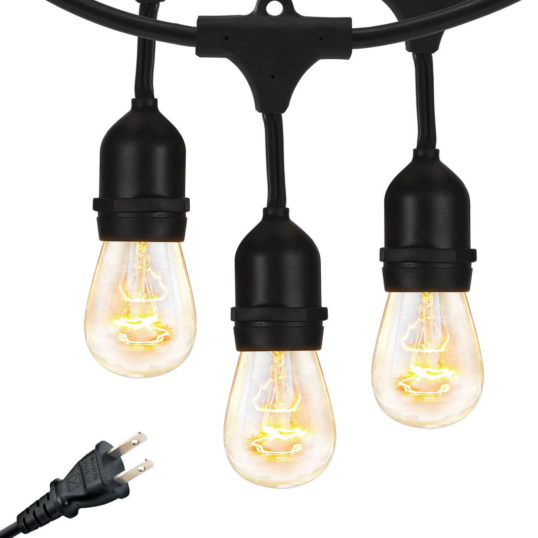 Ambience Pro Outdoor String Lights - Commercial Grade Waterproof Patio Lights with 48 Ft Dimmable Incandescent Edison Bulbs, Porch String Lights for Patio, Backyard - 15 Bulbs 11W