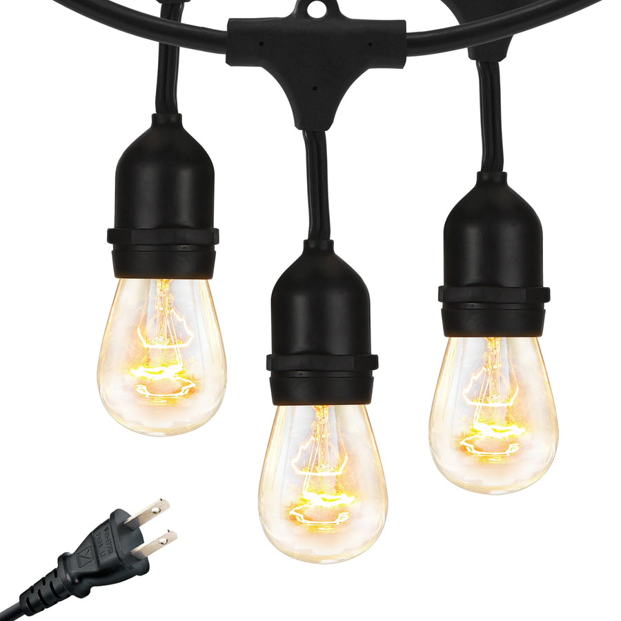 Ambience Pro Outdoor String Lights - Commercial Grade Waterproof Patio Lights with 48 Ft Dimmable Incandescent Edison Bulbs, Porch String Lights for Patio, Backyard - 15 Bulbs 11W