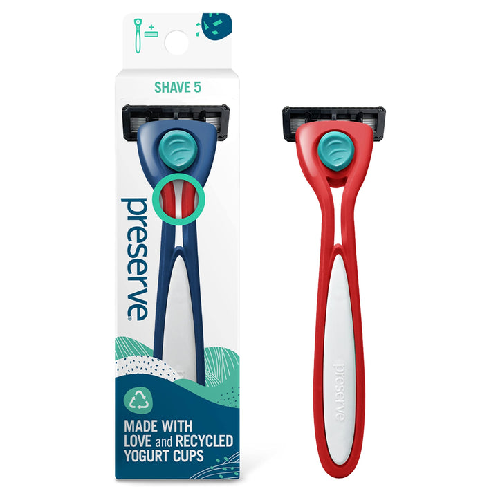 Shave 5 Five Blade Refillable Razor, Made from Recycled Materials, Poppy Red