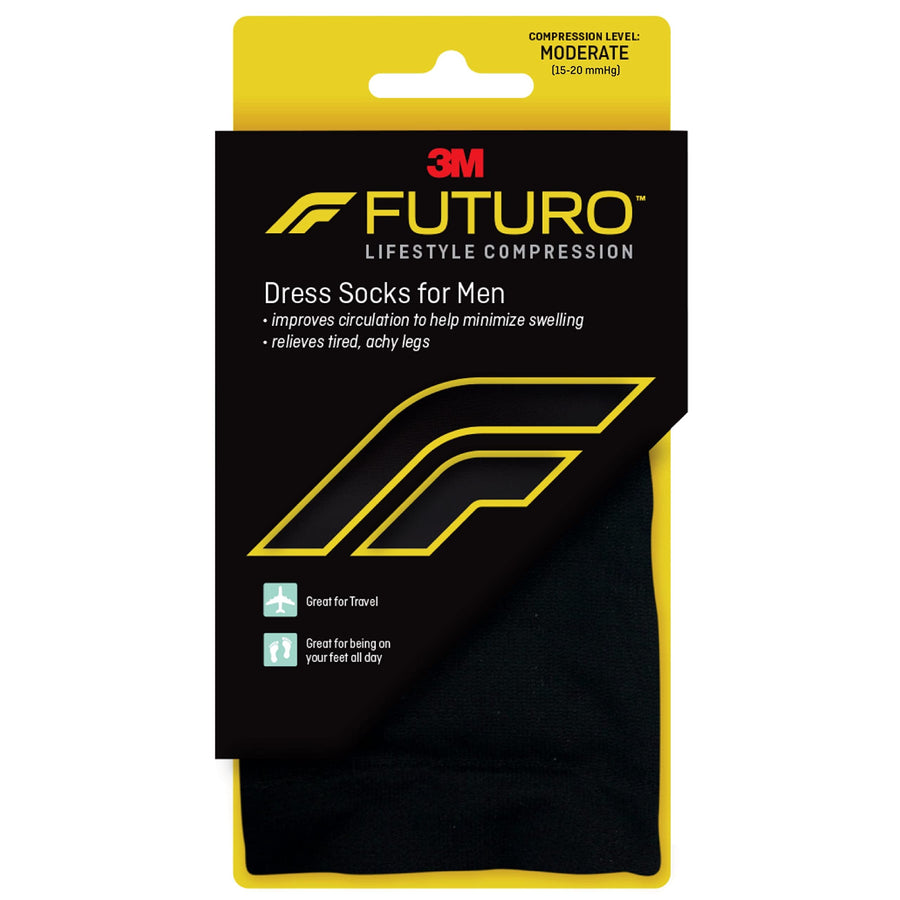 Futuro Revitalizing Men's Dress Socks, Black, Large, Moderate (15-20 mm/Hg)