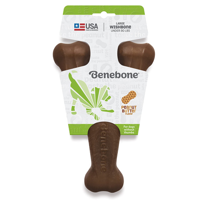 Wishbone Durable Dog Chew Toy for Aggressive Chewers, Real Peanut, Made in USA, Large