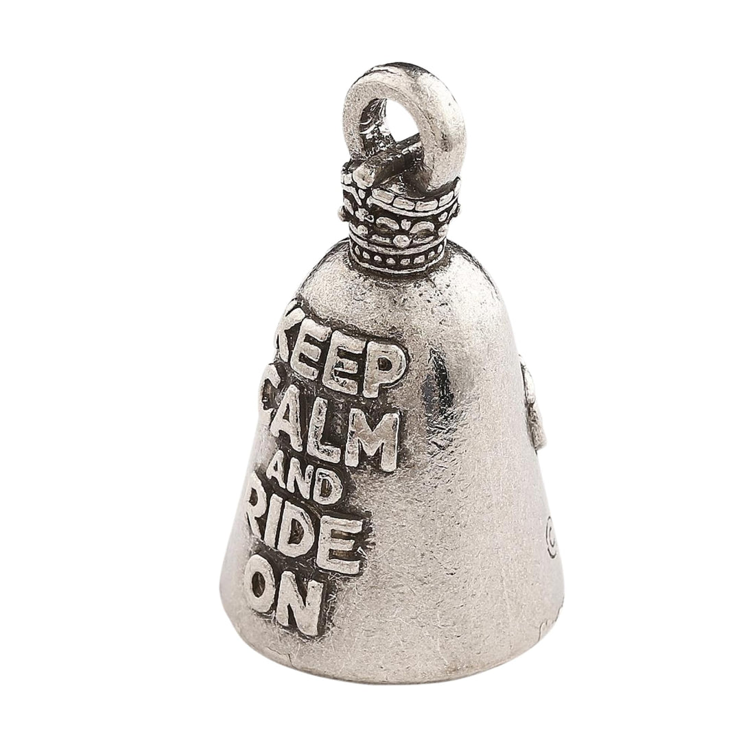 Keep Calm Ride On Good Luck Bell w/Keyring & Black Velvet Gift Bag | Motorcycle Bell | Lead-Free Pewter | Good Luck Gift to Friends & Family | Bike Bell | Made in USA