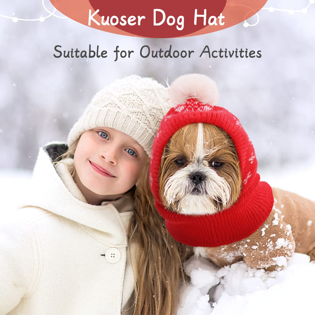 Dog Winter Hat, Dog Knitted Hat Pet Christmas Winter Warm Caps Cute Accessories Neck Ear Warmer Hood Warm Scarf Party Decoration for Pet Cat and Dog fit for Small Medium Large Dogs XL
