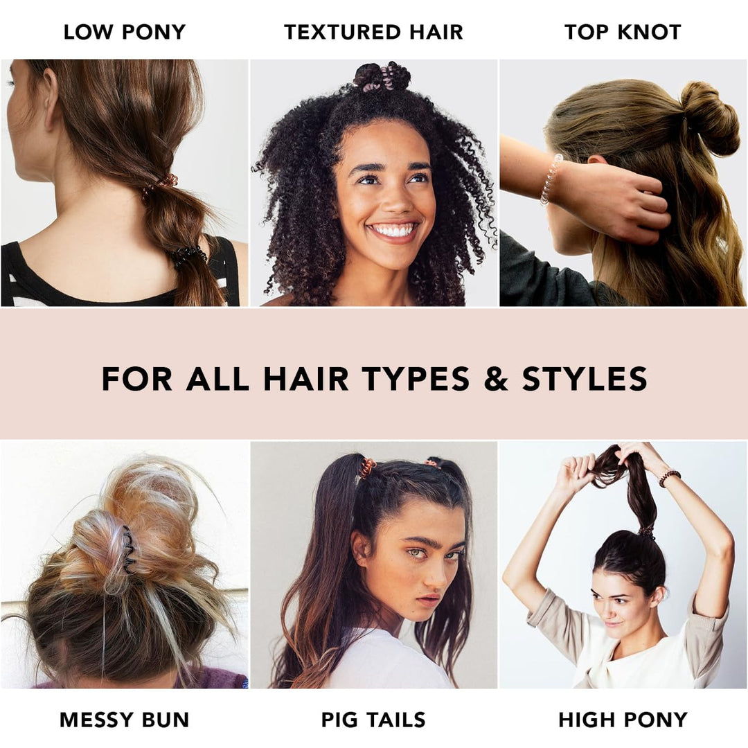 Spiral Hair Ties for Women, Coil Hair Ties for Thick Hair, No Crease Hair Tie, Spiral Hair Ties No Damage, Hair Coils & Phone Cord Hair Ties for Thin Hair, Hair Ties Spiral, 8pcs (Brunette)