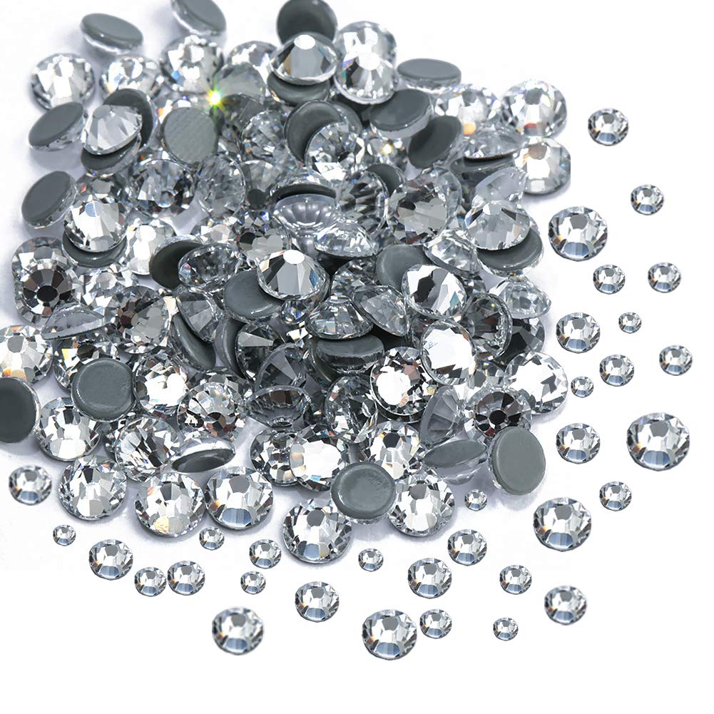 2400 Pieces Mixed Size Crystal Clear Hotfix Rhinestones, Hot Fix Crystals for Crafts Clothing, Flatback Glass Gems for Dance Costumes SS6 SS10 SS16 SS20 SS30