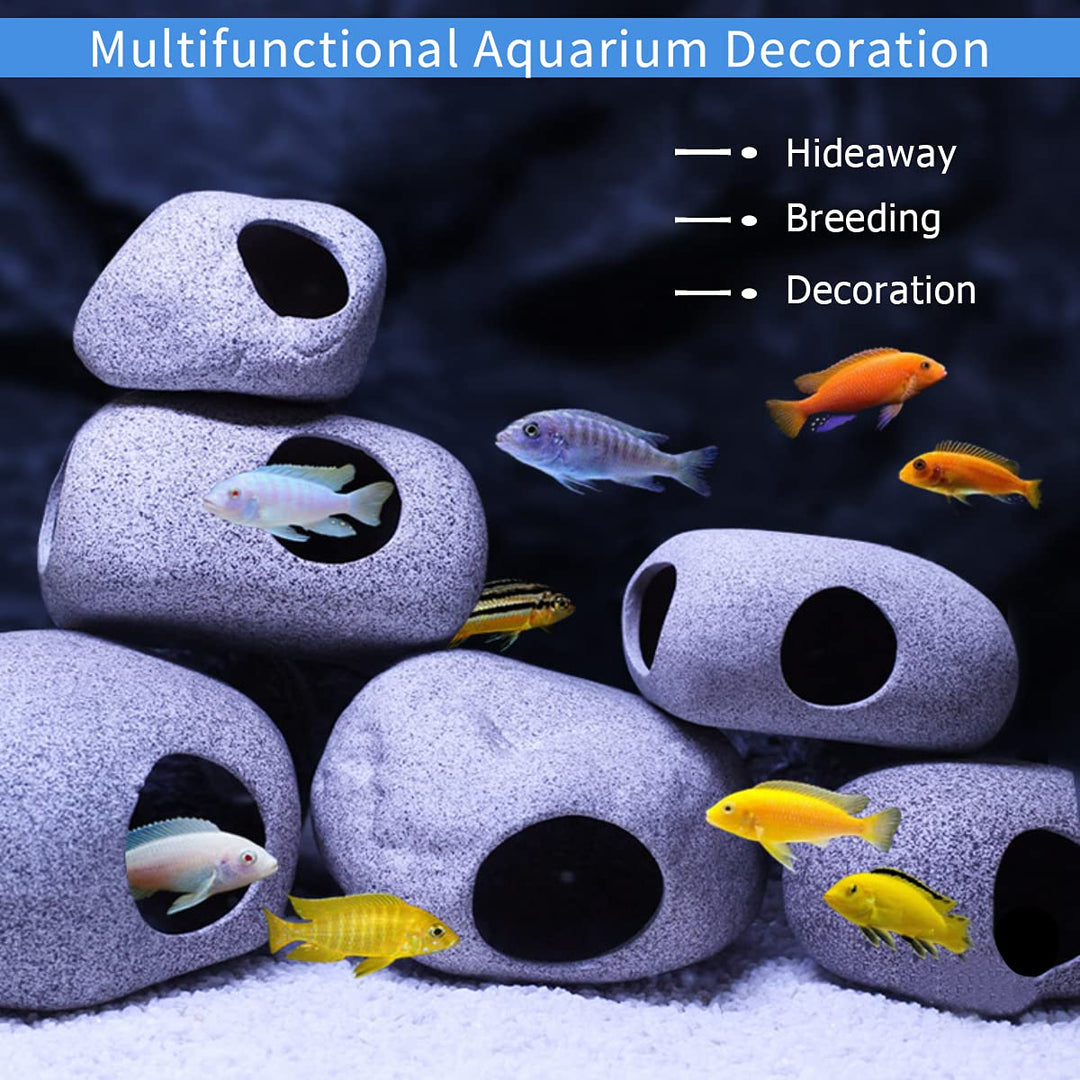 Ceramic Fish Tank Decorations, Betta Fish Tank Accessories Rock Caves, Stackable Aquarium Cichlid Cave, Betta Fish Hideout and House, Small Hiding Rock for Fish Bowl (Mountain Style)