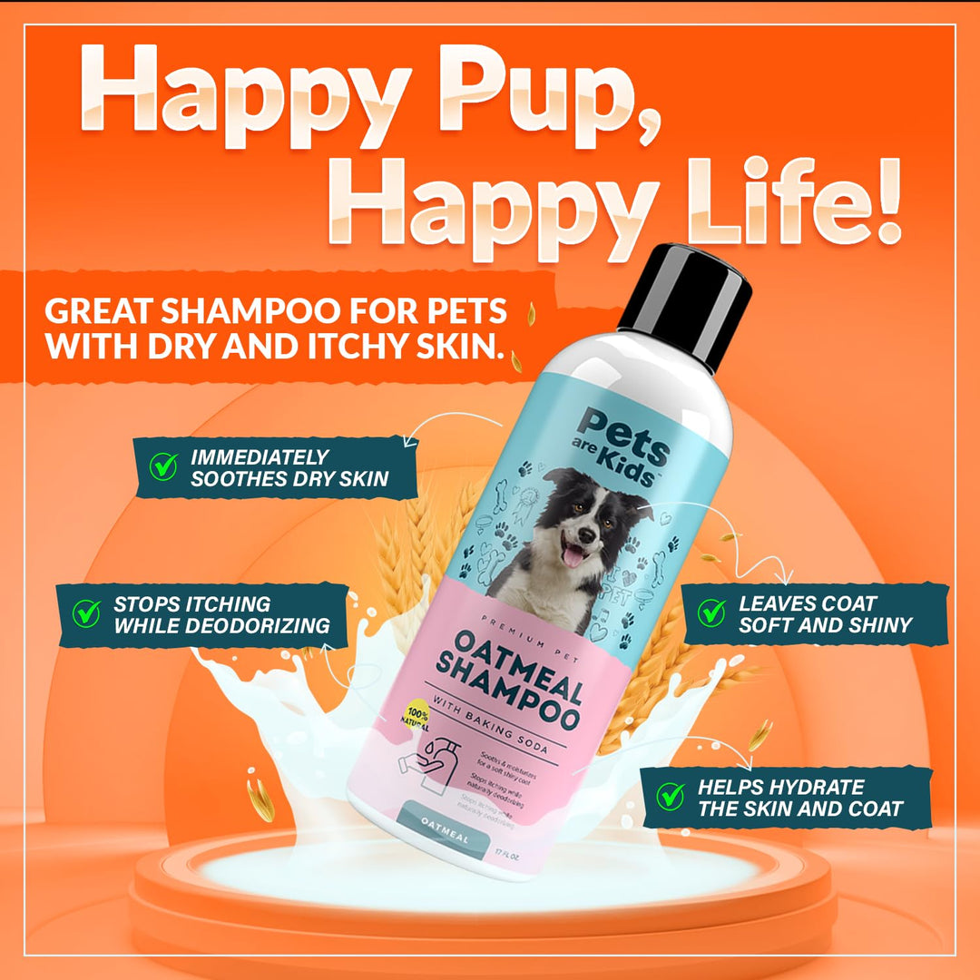 Oatmeal Dog Shampoo Baking Soda Hypoallergenic Anti Itch Moisturizing Soothing Deodorizing Pet Care Safe Puppy Shampoo Sensitive Skin Cat Shampoo - Coconut Based Cleanser 17 fl oz