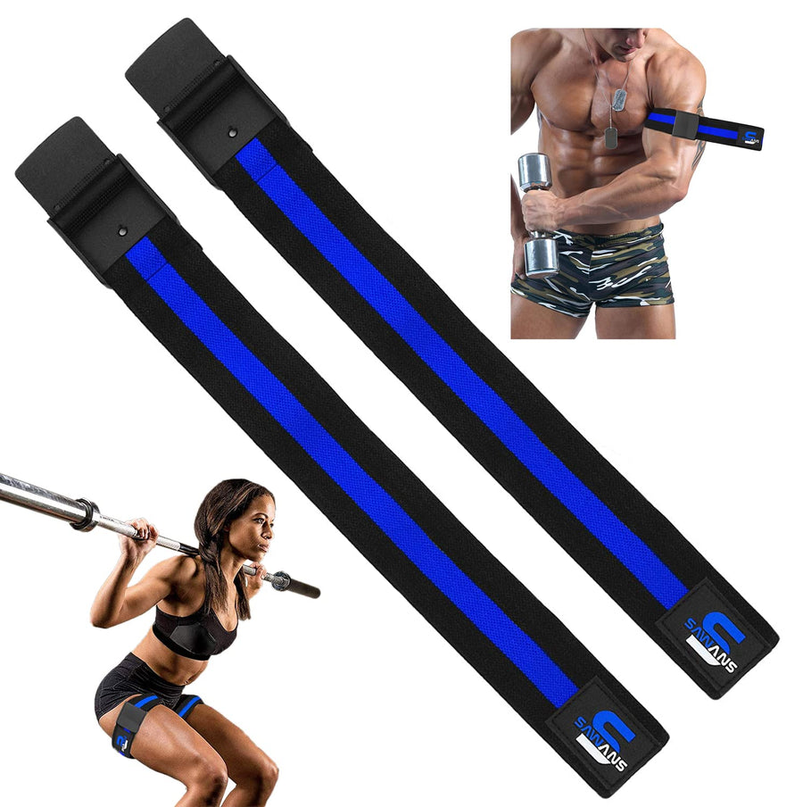 Exercise Obstruction Bands Blood Flow Resistance Bands Fitness Specially Muscle Growth Designed Pairs (Black/Blue)