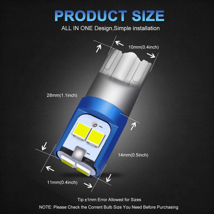 194 LED Light Bulb 6000K White 168 2825 W5W T10 Wedge 6-SMD 3030 Chipsets LED Replacement Bulbs Error Free for Car Dome Map Door Courtesy License Plate Lights, Pack of 5