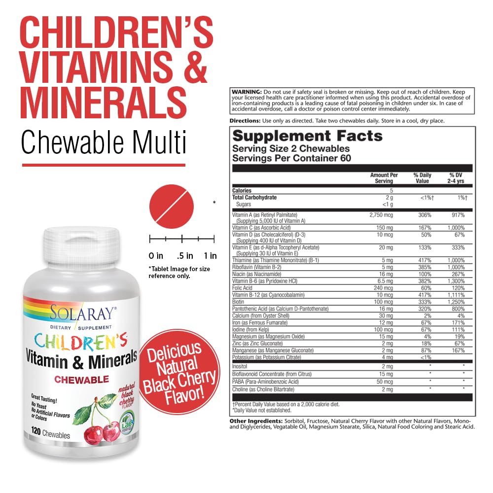 Childrens Vitamins & Minerals Complete Multivitamin for Kids Great Black Cherry Flavor (076280047974) (120 Chews, 60 Serv)