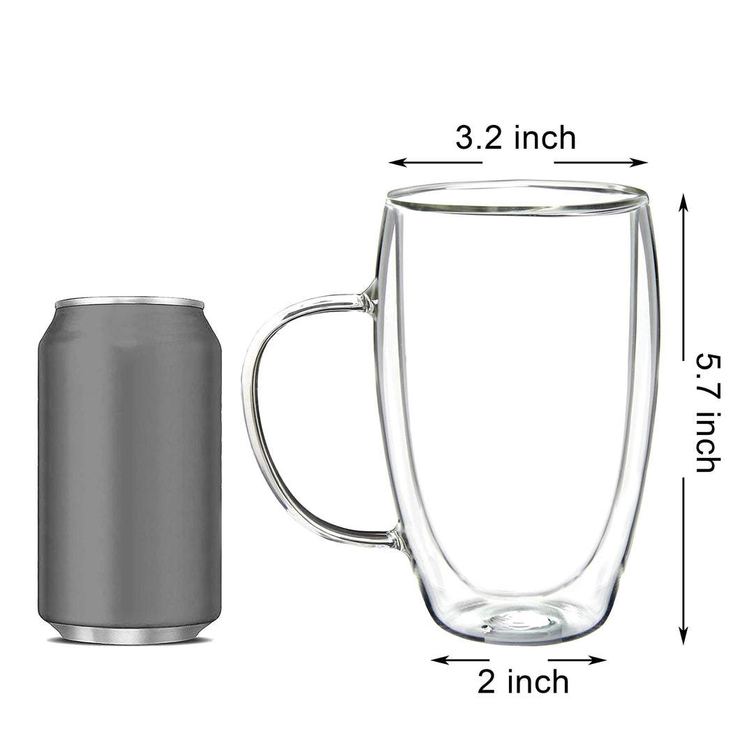2 Pack Glass Coffee Cups, Double Wall Thermo Insulated Coffee Cups, Glass Coffee Mugs (15 Ounce)
