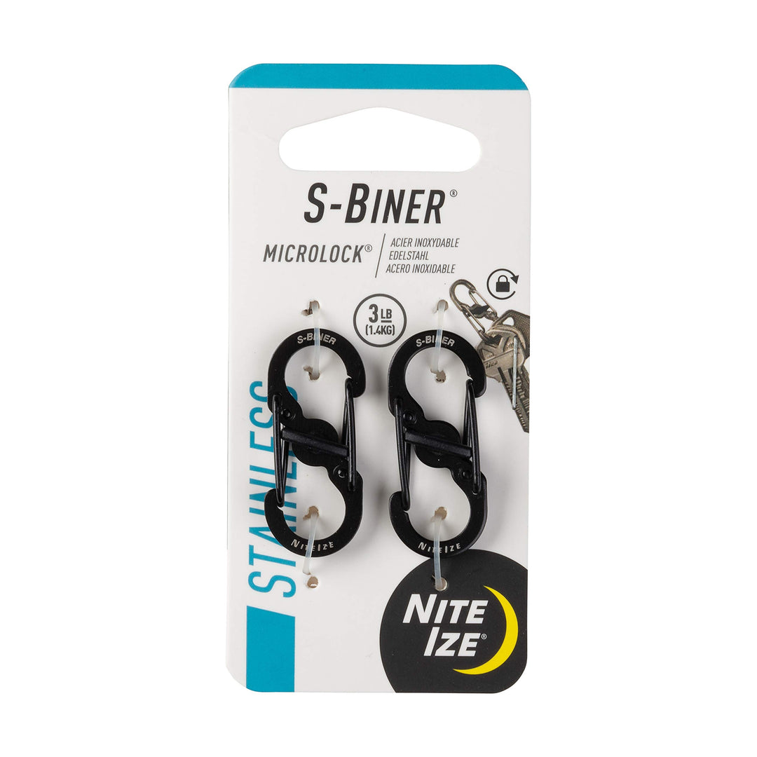 S-Biner MicroLock Stainless Steel - S-Biner with Locking Dual Sided Gates - Keep Keys Secure with Carabiner Key Holder - Black (2 Pack)