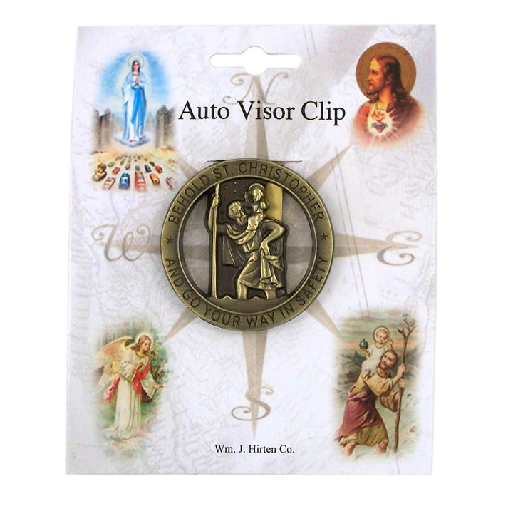 Round Bronze Saint St Christopher Go Your Way in Saftey Proctection Visor Clip, 1 3/8 Inch (Dia)