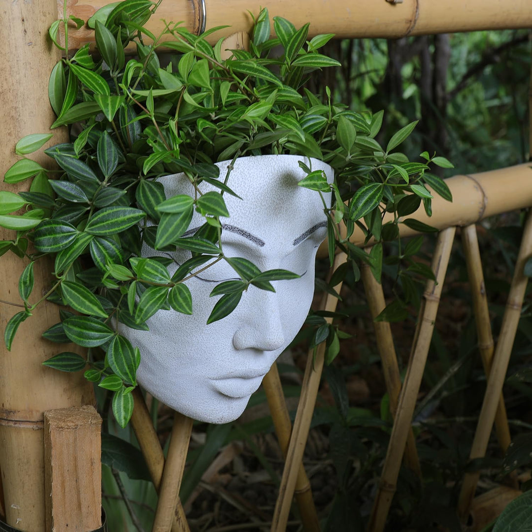 Wall Planter for Indoor Plants Unique Face Head Hanging Planter of Outdoor Garden's Fence Mount, Flower Pots for Mother's Day Christmas Birthday Gift (White)