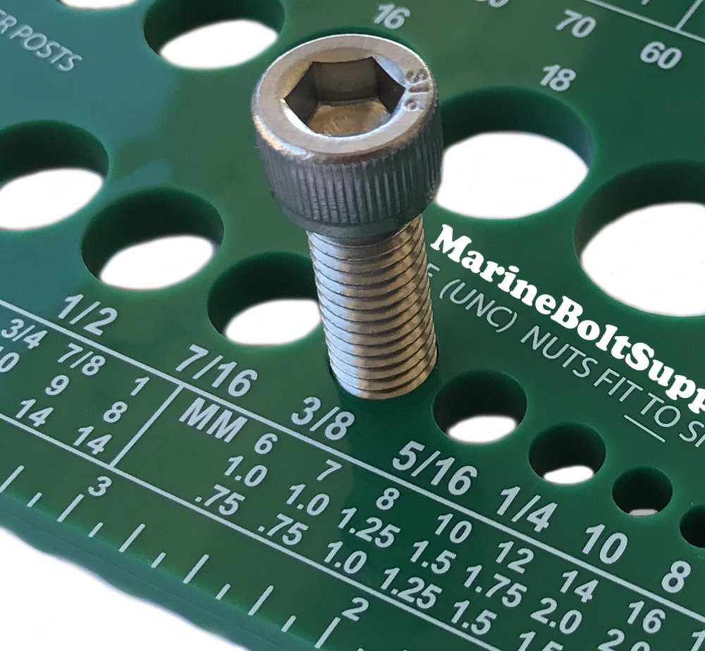 Nut, Bolt & Screw Gauge (Standard & Metric) (Coarse & Fine) Diameter, Length & Thread Pitch (Green)