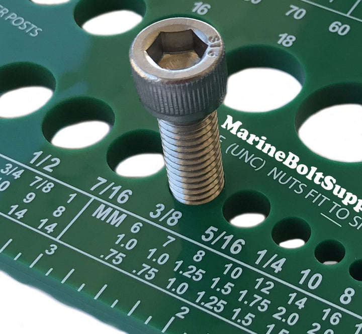 Nut, Bolt & Screw Gauge (Standard & Metric) (Coarse & Fine) Diameter, Length & Thread Pitch (Green)