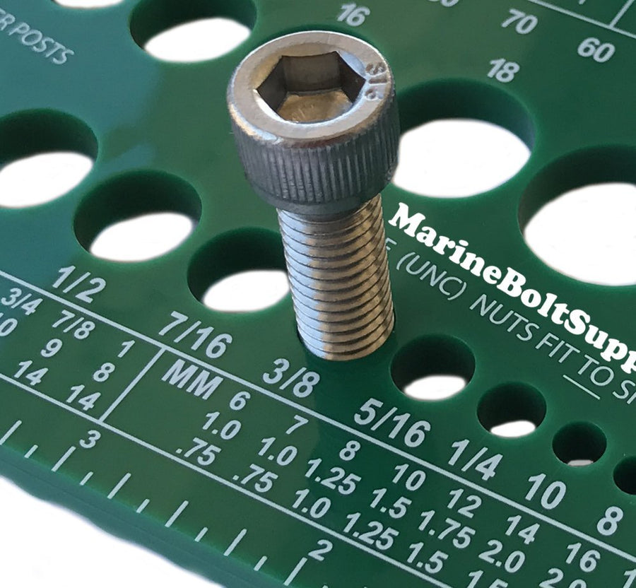 Nut, Bolt & Screw Gauge (Standard & Metric) (Coarse & Fine) Diameter, Length & Thread Pitch (Green)