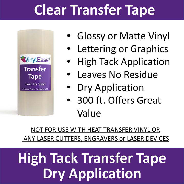 12 inch x 300 feet roll of Clear Vinyl Transfer Tape with a HIGH Tack Layflat Adhesive. American Made Application Tape for Craft Cutters and Sign Makers V0801