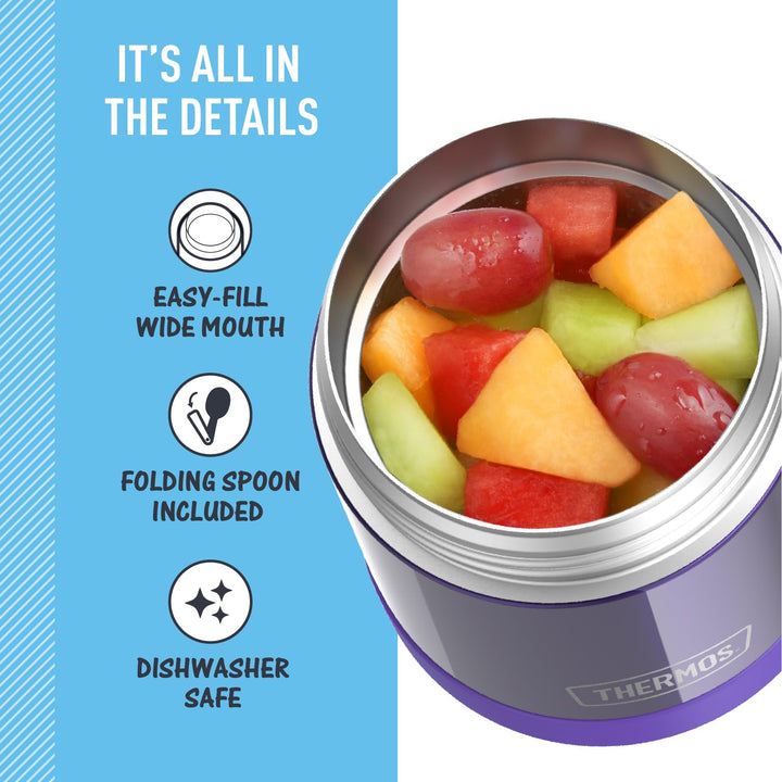 FUNTAINER Insulated Food Jar – 10 Ounce, Purple – Kid Friendly Food Jar with Foldable Spoon
