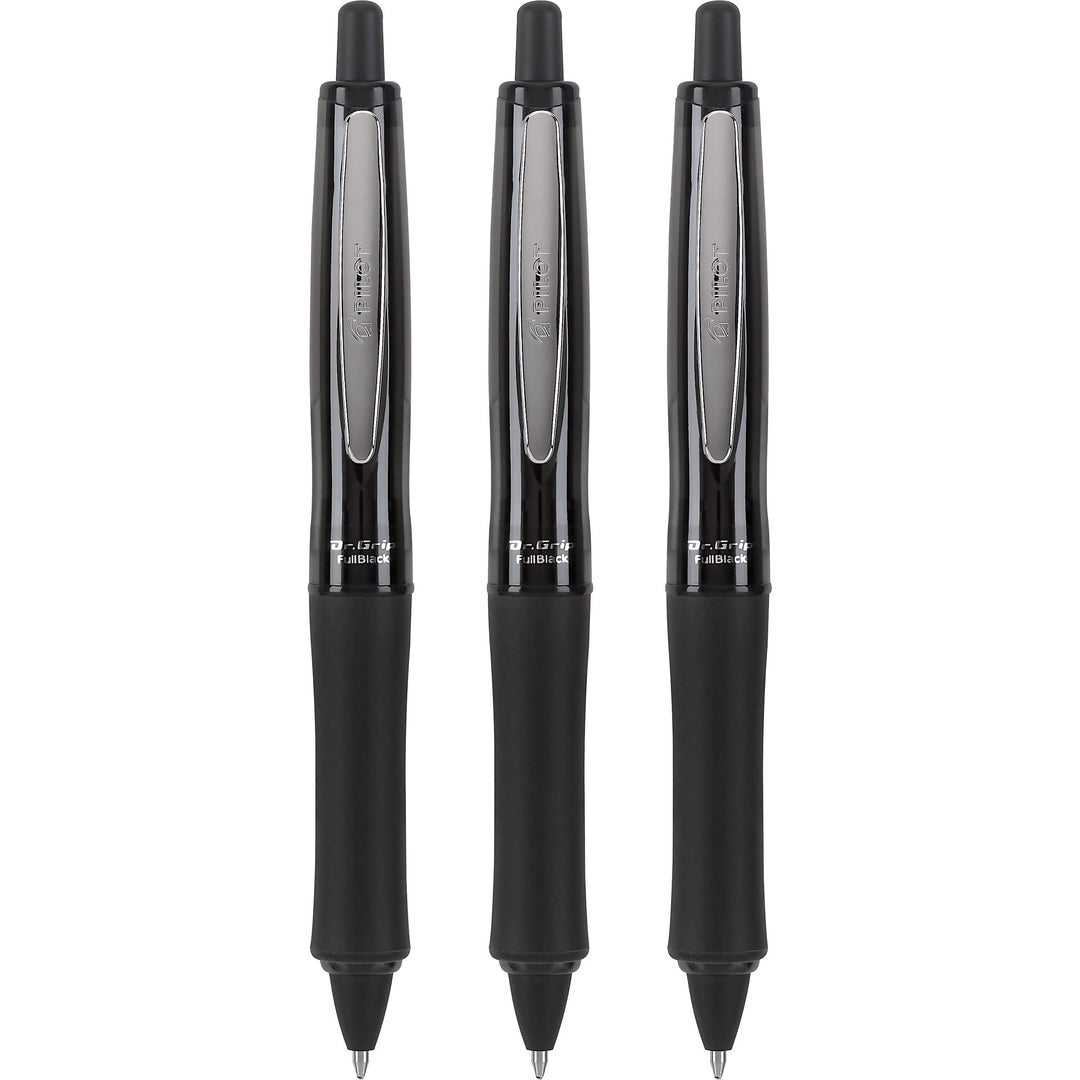 PILOT Dr. Grip FullBlack Refillable & Retractable Ballpoint Pen, Medium Point, Black Ink, 3-Pack (14634)