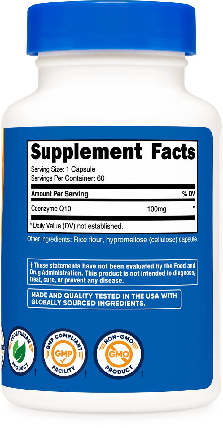 CoQ10 100mg, 60 Vegetarian Capsules, 60 Servings - Coenzyme Q10