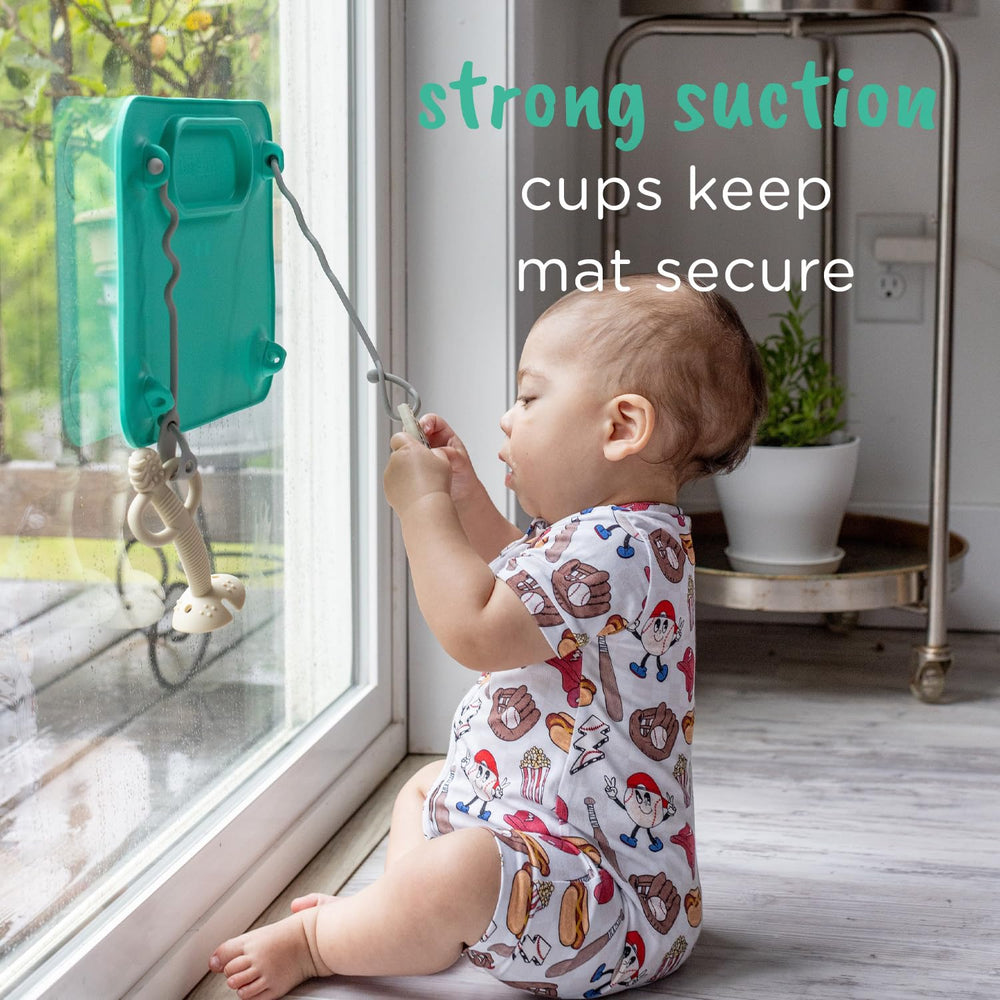 Silicone Mat - Suction Cups, 4 Straps to Secure Baby Essentials, Self Feeding, Baby Led Weaning, Travel Sleeve Included (Spearmint)