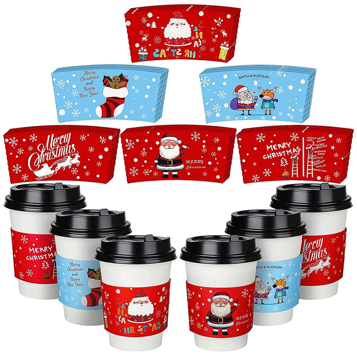 60 Pieces Christmas Cup Sleeve, Santa Stocking Reindeer Disposable Paper Coffee Cup Sleeves Hot and Cold Tea Cup Sleeves Christmas Decor for Coffee Shop, Coffee Bar and Office