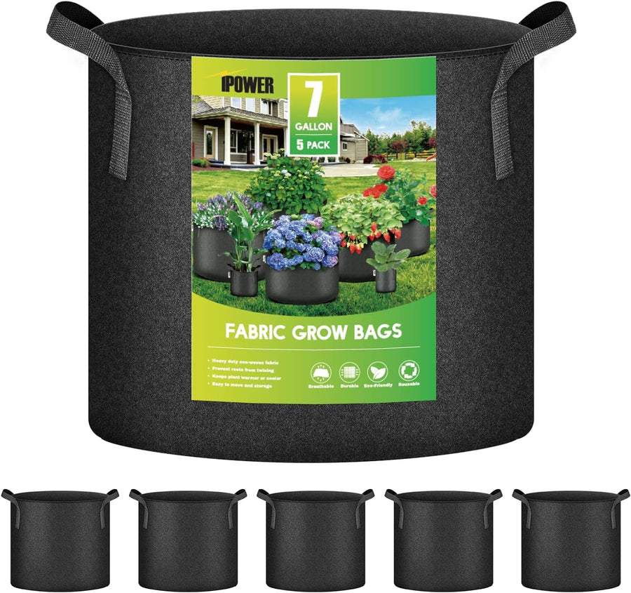 7 Gallon 5 Pack Grow Bags Nonwoven Fabric Pots Aeration Container with Strap Handles for Garden and Planting, 5-Pack Black, 7 Gallon