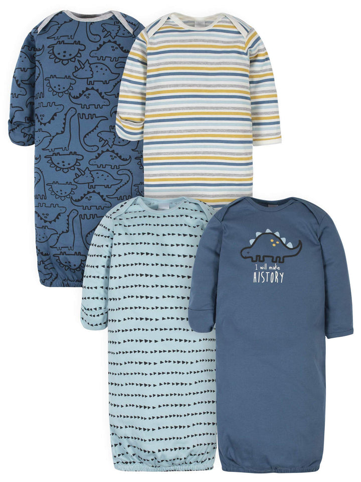 Unisex Baby Boy and Girls 4-Pack Sleeper Gown Dinosaur Blue Preemie