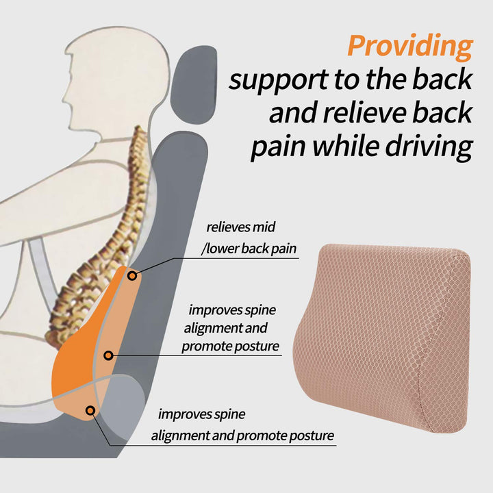 Memory Foam Lumbar Support Pillow for Car - Mid/Lower Back Support Cushion for Car Seat (Beige)