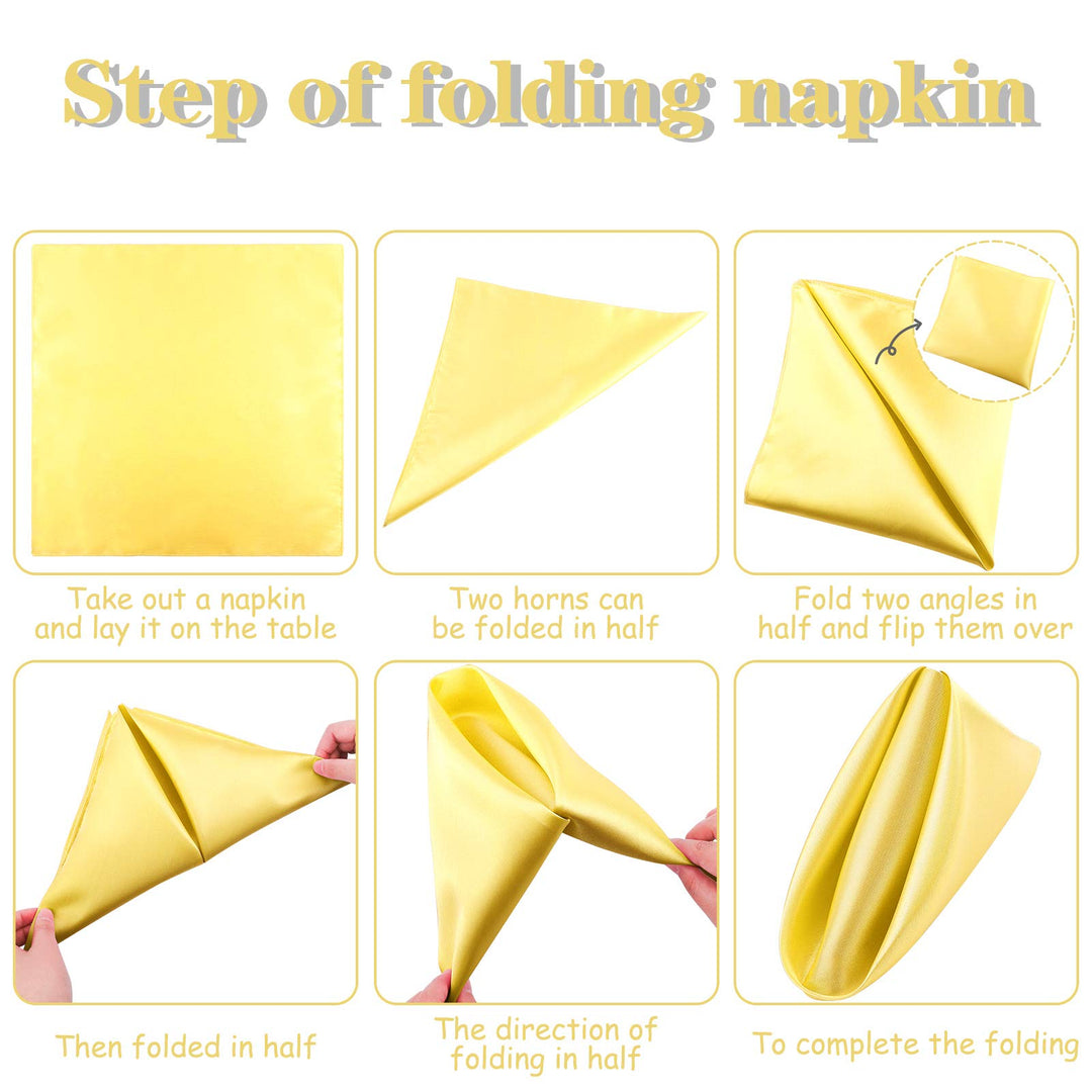 ANECO 12 Pieces Satin Napkins Soft Dinner Napkins Square Table Napkins 17 x 17 Inches for Restaurant Weddings Party Dinner Decoration (Pastel Yellow)